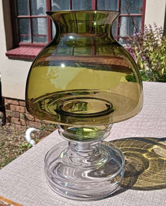 Riihimaki Apollo Green Glass Hurricane Lamp Candle Holder c1970-1976 Design Nanny Still (1929-2009)