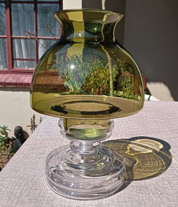 Riihimaki Apollo Green Glass Hurricane Lamp Candle Holder c1970-1976 Design Nanny Still (1929-2009)