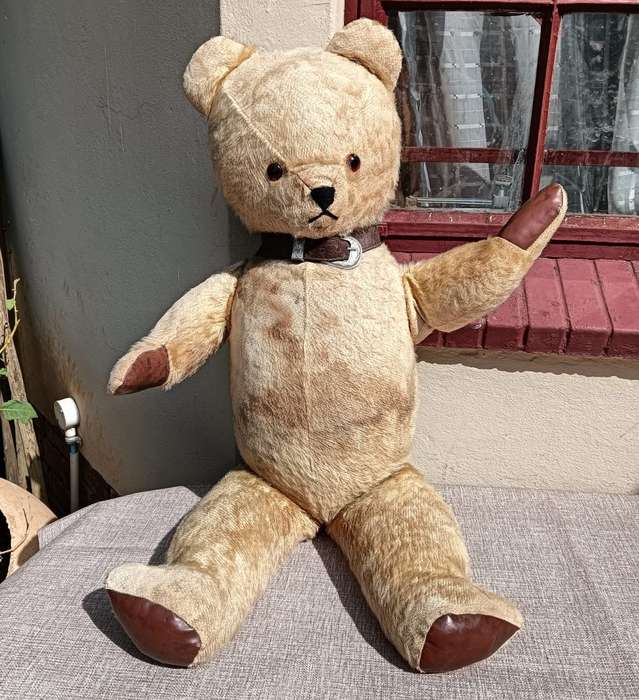 Vintage 1950-1970 SA Made Pale Brown Ark Teddy Bear 85cm High with Faux Leather Paws
