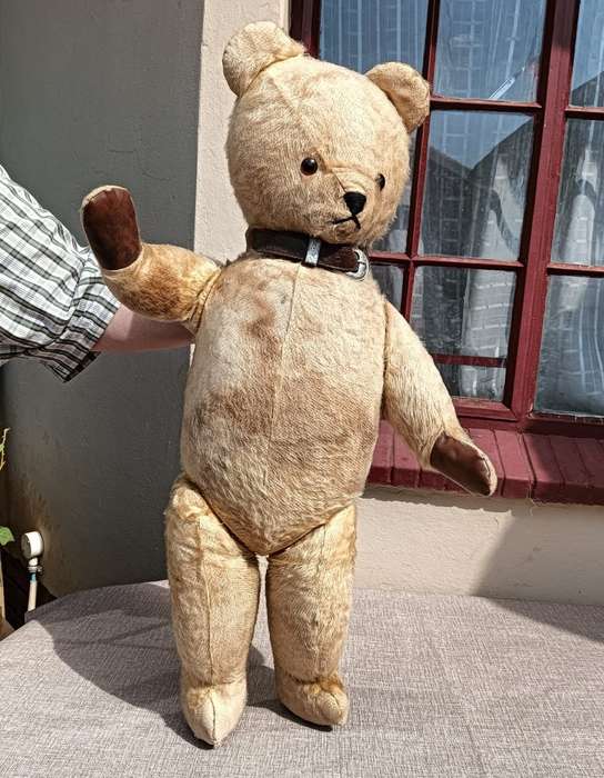 Vintage 1950-1970 SA Made Pale Brown Ark Teddy Bear 85cm High with Faux Leather Paws