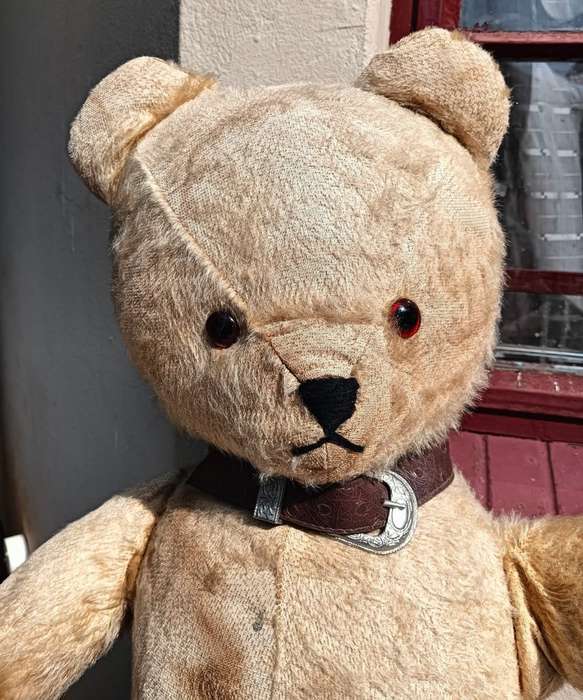 Vintage 1950-1970 SA Made Pale Brown Ark Teddy Bear 85cm High with Faux Leather Paws