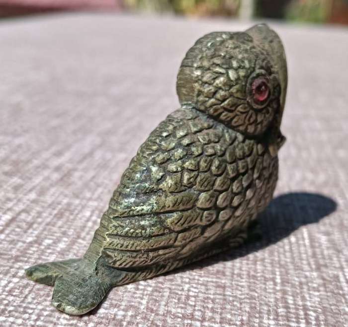 Brass Baby Bird Open Mouth Red Eye Match Holders Victorian Era Hotel Tavern Style