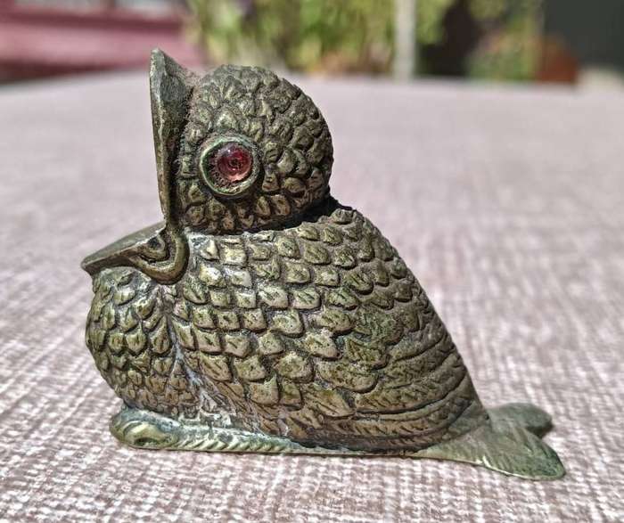 Brass Baby Bird Open Mouth Red Eye Match Holders Victorian Era Hotel Tavern Style
