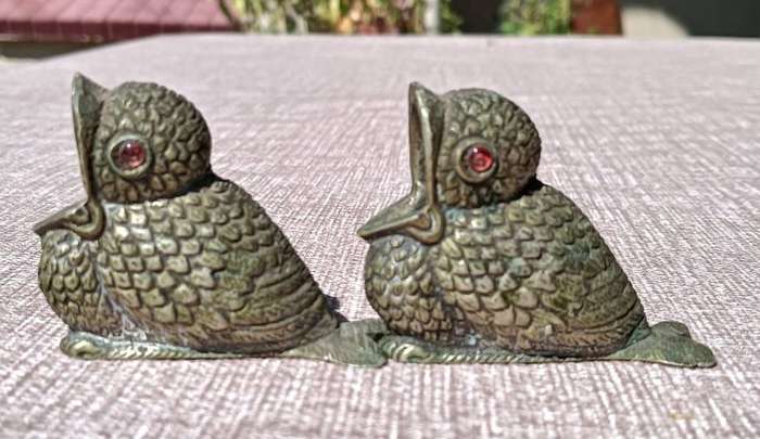 Brass Baby Bird Open Mouth Red Eye Match Holders Victorian Era Hotel Tavern Style
