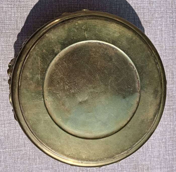 Beautiful Brass Bowl with Attached 3D Flower Relief Design 23cm Diameter