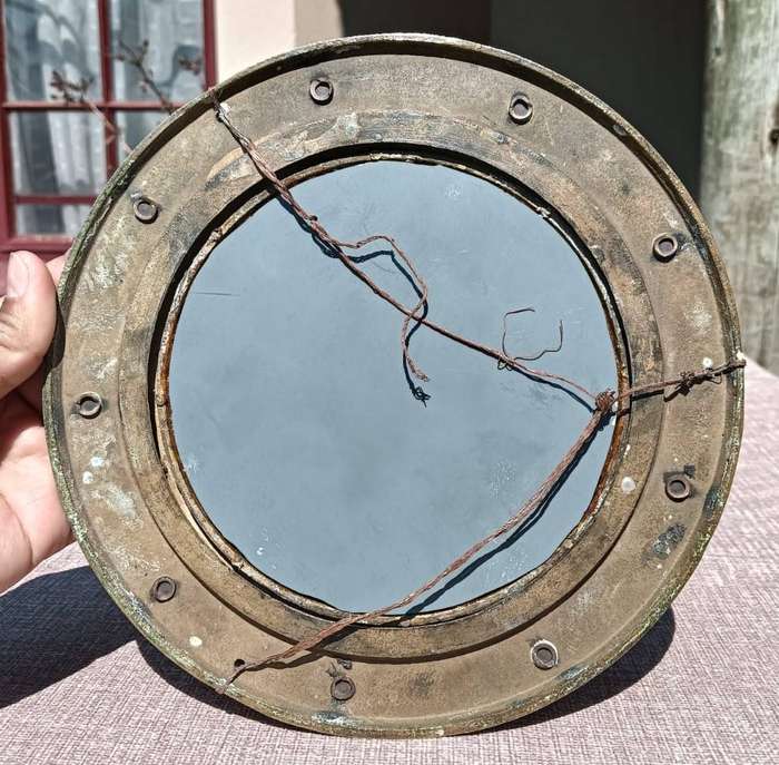 Nautical Brass Round Ships Porthole Shaped Wall Mirror - With Clamps to Open and Close