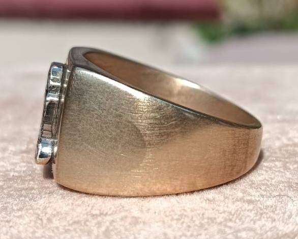 Vintage Copper or Brass Mens Ring with Silver Metal Voortrekker Monument 3D Relief Design on Head