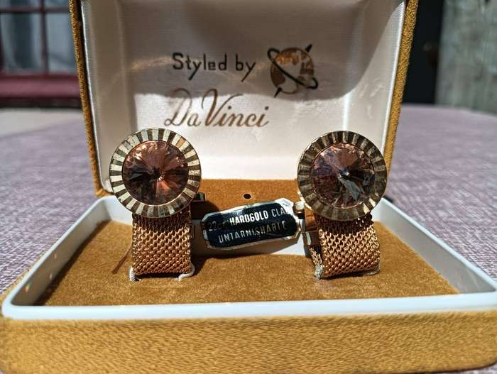 Da Vinci 22ct Hard Gold Clad Designer Cufflinks in Original Presentation Box Vintage 1970s