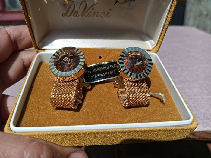 Da Vinci 22ct Hard Gold Clad Designer Cufflinks in Original Presentation Box Vintage 1970s