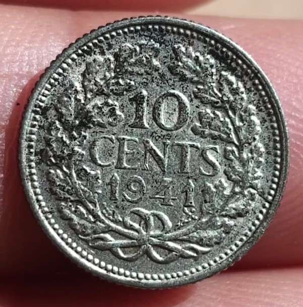 Dutch 1 Gulden 1956 (0.72 Silver) and a 1941 10c Coin (0.64 Silver) Total Fine Silver Weight 5.57g