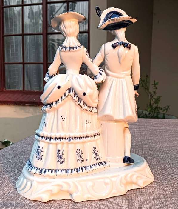 French Royal Couple Blue and White Porcelain Figurine Large 30cm High Good Condition