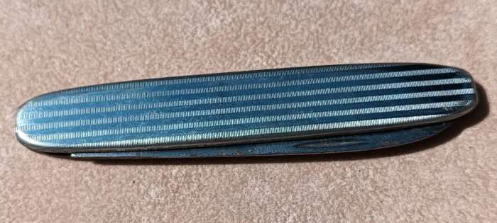 Mid 20th Century German Export Ersatz Steel Pocket Knife with Engraved Grip Scale Design 13cm Long