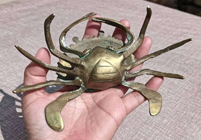 Odd Ten Legged Brass Crab Trinket Box Large 18cm Wide Vintage 1950s