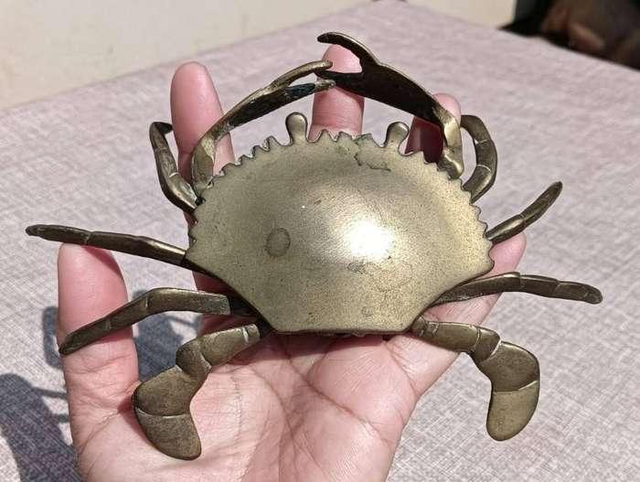 Odd Ten Legged Brass Crab Trinket Box Large 18cm Wide Vintage 1950s