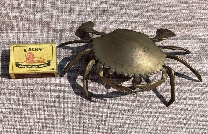 Odd Ten Legged Brass Crab Trinket Box Large 18cm Wide Vintage 1950s