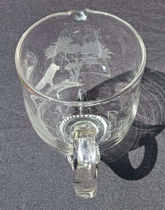 Amazing "Queen Lace" Germany Lion Engraved Chrystal Pitcher - Hand Blown - Hand Copper Engraved