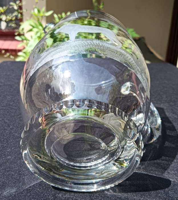 Amazing "Queen Lace" Germany Lion Engraved Chrystal Pitcher - Hand Blown - Hand Copper Engraved