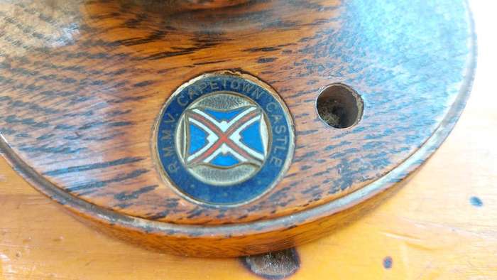 Wooden Ships Wheel Lamp with Brass Bell 1940s Union-Castle Line R.M.M.V. Capetown Castle Working