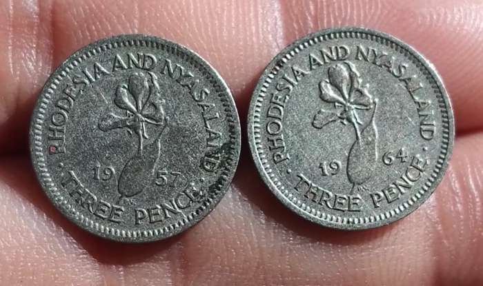Rhodesia and Nyasaland Three Pence (1957, 1964) Coins and Two Shillings (1957) "Fish Eagle" Coin