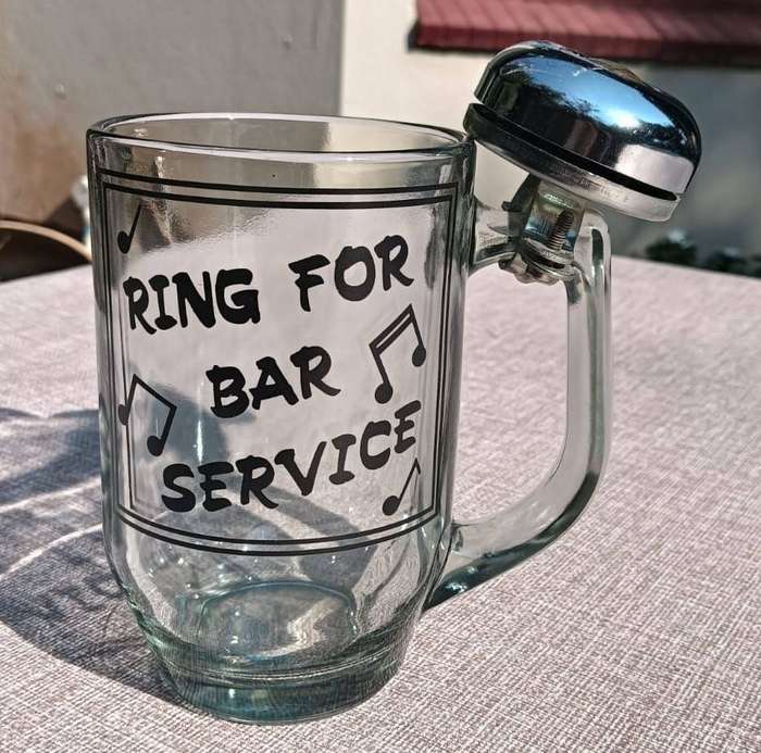 Lazy Ring for Bar Service Glass Tankard with a Velamos Bicycle Bell on Handle