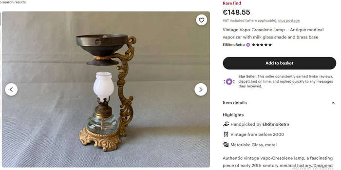 Vintage Medical Vapo-Cresolene Lamp Part of American Chamber of Horrors Exhibit Date 3 Aug 1939