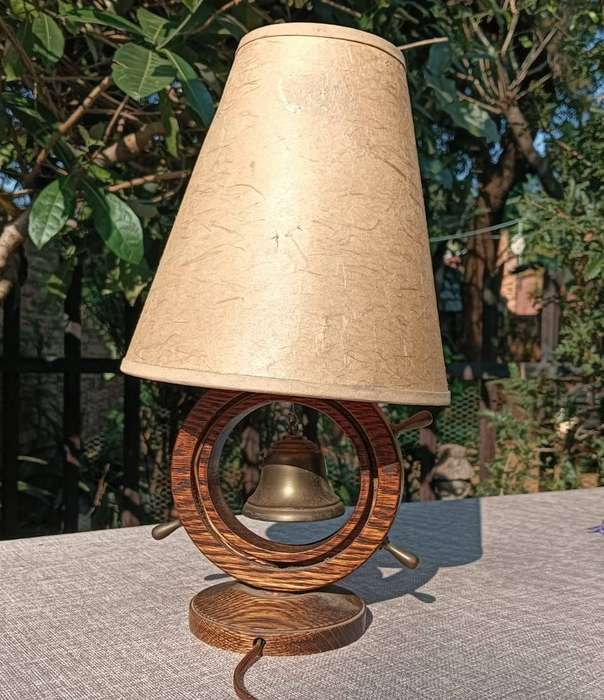 Wooden Ships Wheel Lamp with Brass Bell 1940s Union-Castle Line R.M.M.V. Capetown Castle Working