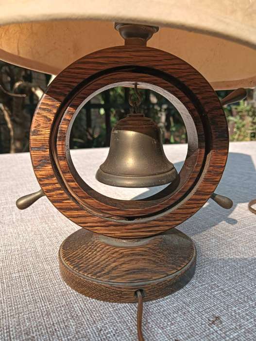 Wooden Ships Wheel Lamp with Brass Bell 1940s Union-Castle Line R.M.M.V. Capetown Castle Working