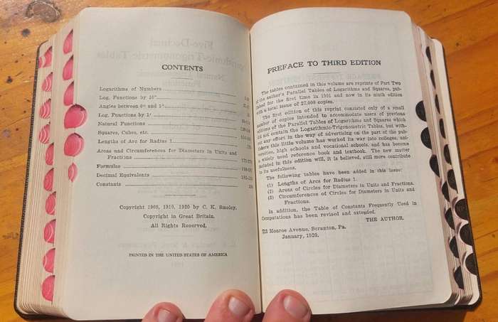 Remember Logarithms? A Smoleys 1953 new Combined Logarithmic Tables for All Your Logarithms and Squ