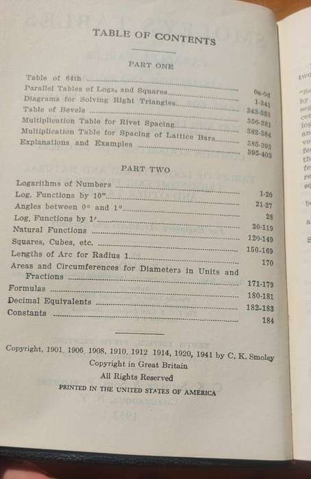 Remember Logarithms? A Smoleys 1953 new Combined Logarithmic Tables for All Your Logarithms and Squ