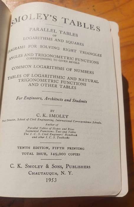 Remember Logarithms? A Smoleys 1953 new Combined Logarithmic Tables for All Your Logarithms and Squ