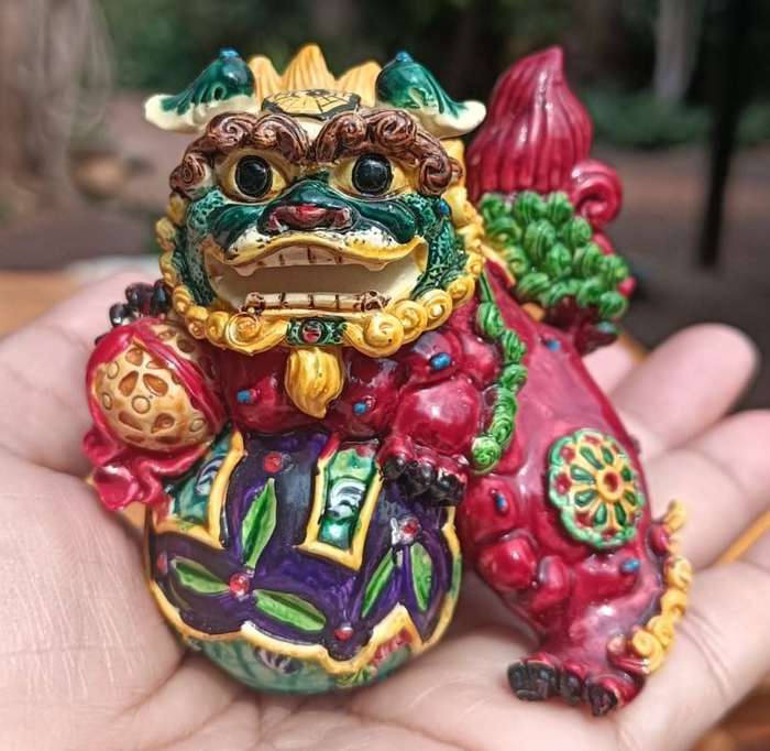 Colourful Foo Dogs Guardian Lions Resin Figurines Male and Female Set