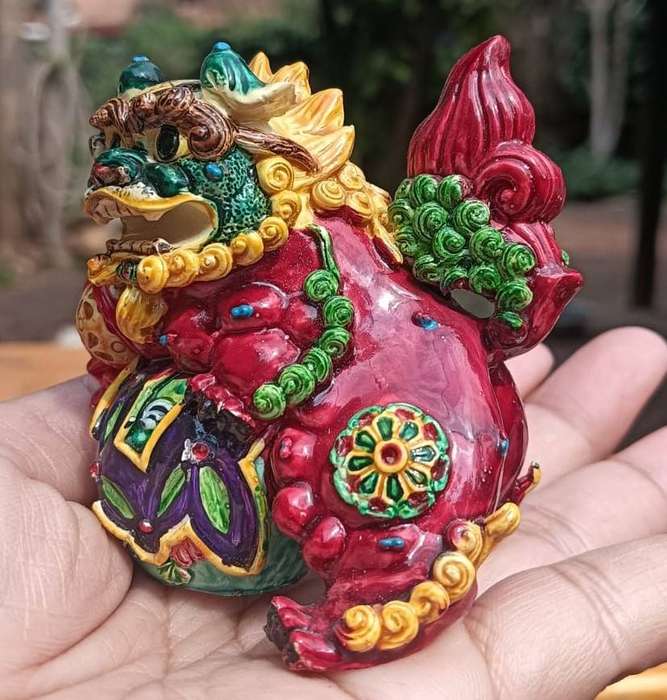 Colourful Foo Dogs Guardian Lions Resin Figurines Male and Female Set