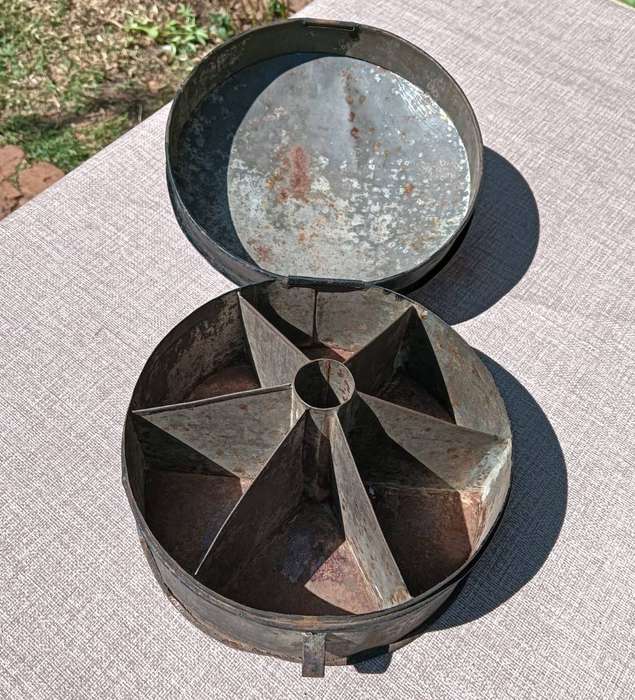 ANTIQUE VICTORIAN ERA DOMED LIDDED SPICE TIN  YOU CAN SMELL ITS OVER 150 YEARS OLD!