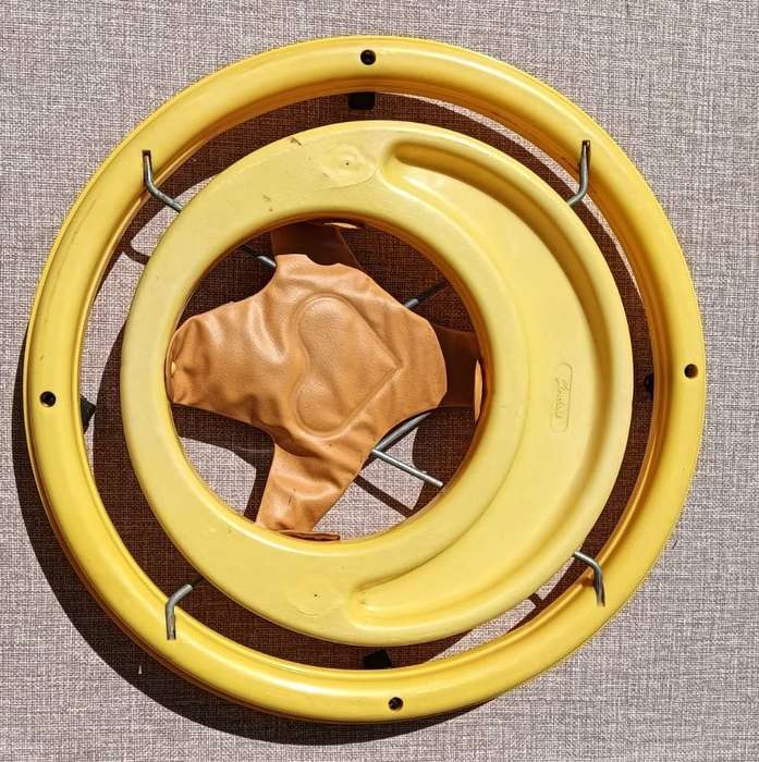 Vintage 1980s Giordani Italy Yellow Chrome Hoola Coupe Infant Baby Walker