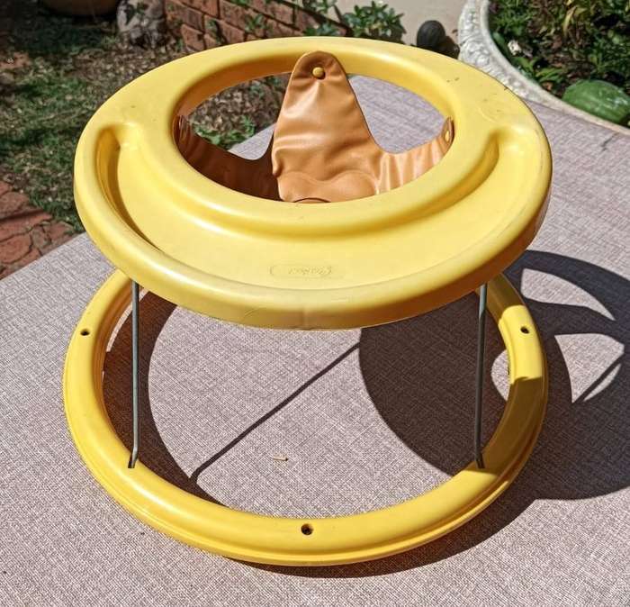 Vintage 1980s Giordani Italy Yellow Chrome Hoola Coupe Infant Baby Walker