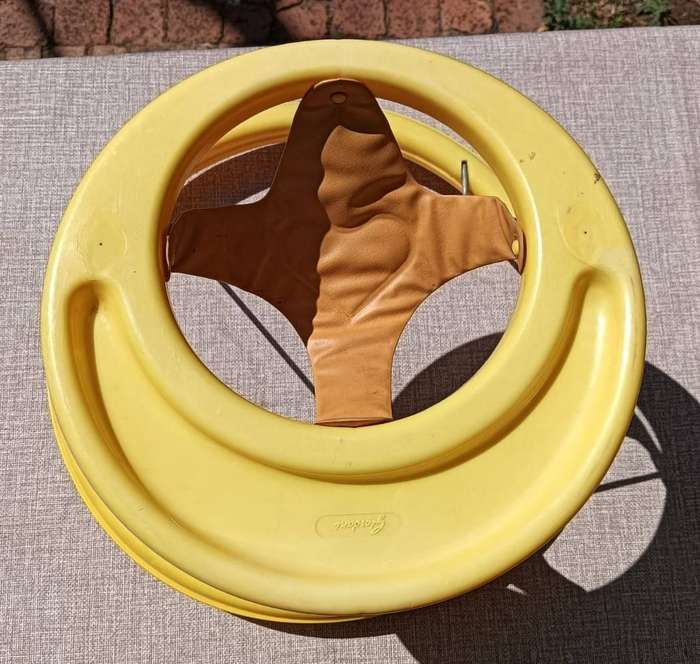Vintage 1980s Giordani Italy Yellow Chrome Hoola Coupe Infant Baby Walker