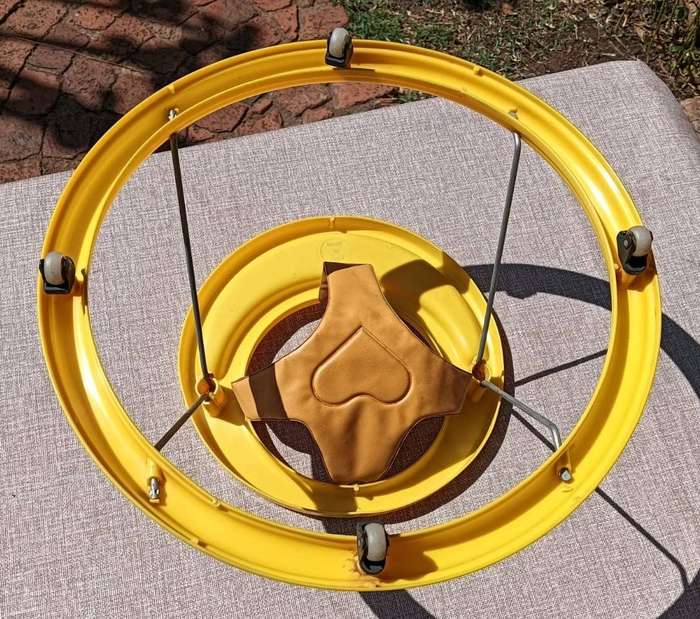 Vintage 1980s Giordani Italy Yellow Chrome Hoola Coupe Infant Baby Walker