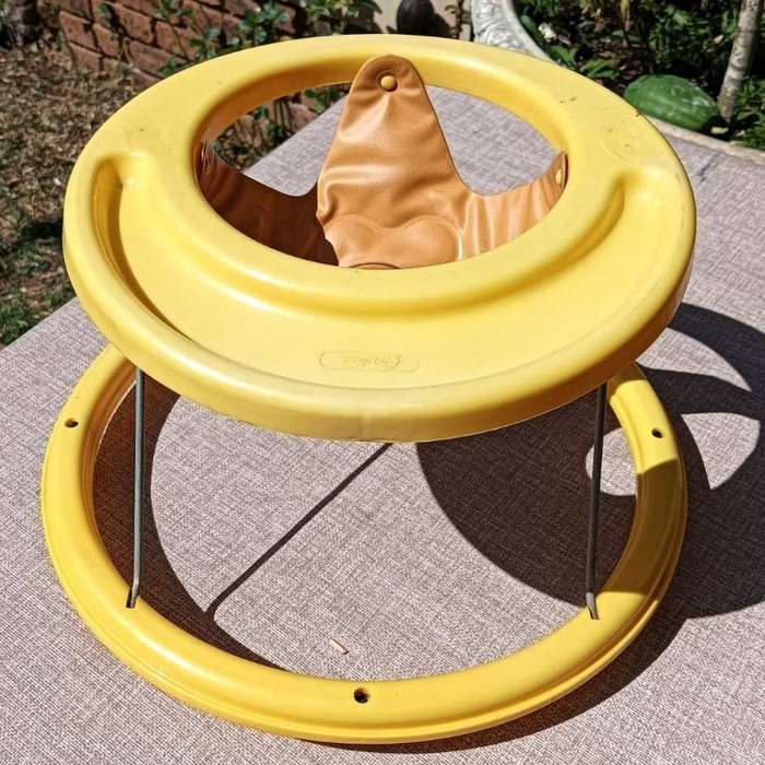 Vintage 1980s Giordani Italy Yellow Chrome Hoola Coupe Infant Baby Walker
