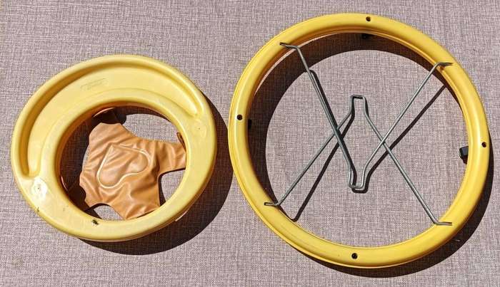 Vintage 1980s Giordani Italy Yellow Chrome Hoola Coupe Infant Baby Walker