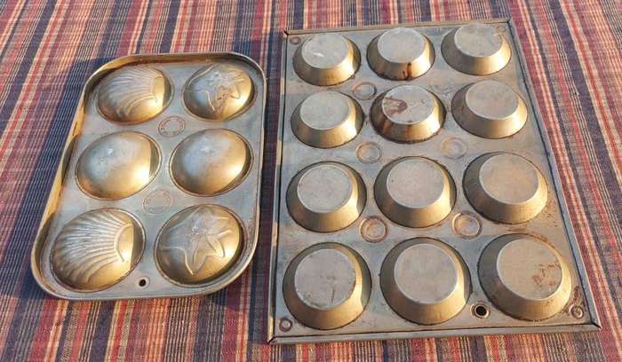 Two Vintage Steel Cookie Mould Pans Made in England and USA