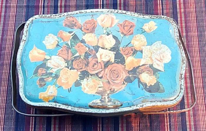 Vintage Darling Confectionary Tin Filled with a Vintage Sewing Kit with some Interesting Goodies