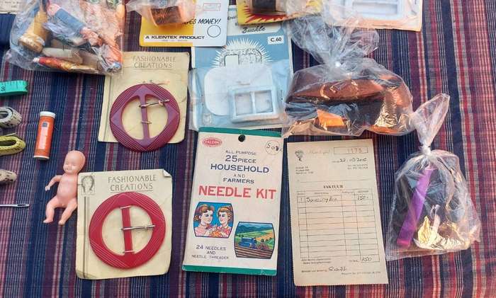 Vintage Darling Confectionary Tin Filled with a Vintage Sewing Kit with some Interesting Goodies