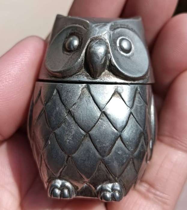 Cute Vintage Silver Metal Salt / Sugar Jar Owl 4.5cm High