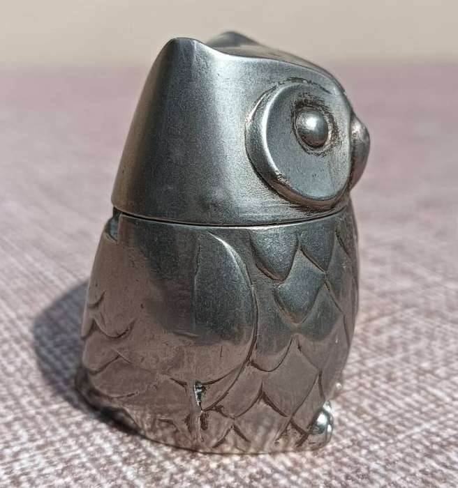 Cute Vintage Silver Metal Salt / Sugar Jar Owl 4.5cm High