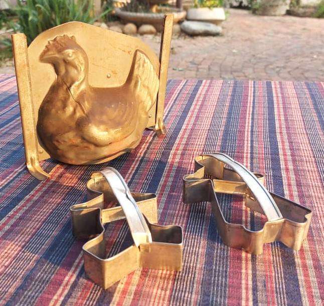Antique Chicken Hen Cake Mould Handmade from Steel Plus Steel Gingerbread Man and Lady Cookie Moulds