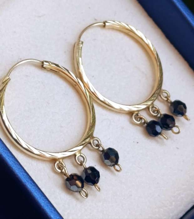 9ct Gold Vintage Crystal Hoop Earrings