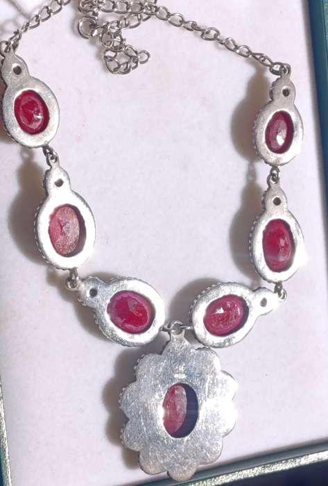 Estate Sterling Ruby Pearl Necklace