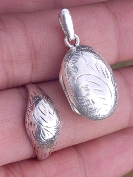 Vintage Sterling Floral Cutwork Ring & Locket Set