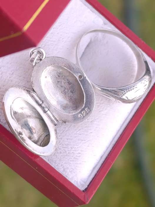 Vintage Sterling Floral Cutwork Ring & Locket Set