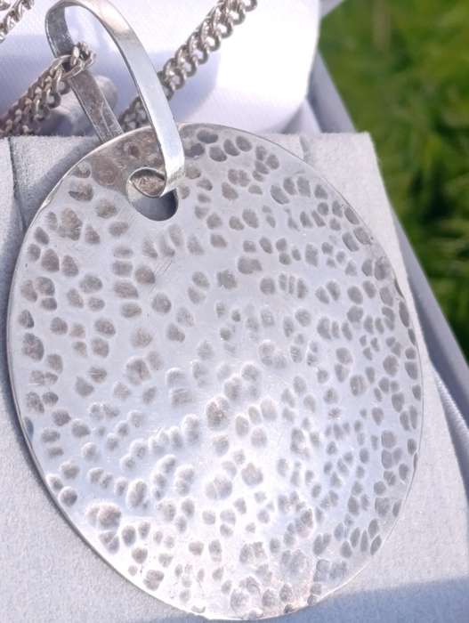 Vintage Hammered Silver Disc Pendant On Chain